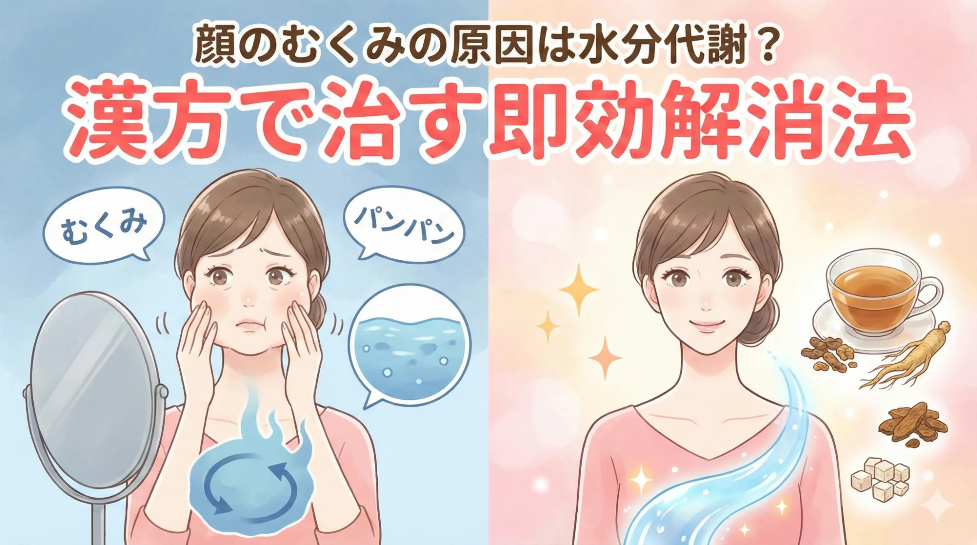 顔のむくみの原因は水分代謝？漢方で治す即効解消法
